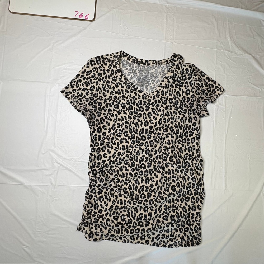 Time and Tru Maternity Leopard Print V-Neck Ruched T-Shirt Tan‎ Black Small 4-6